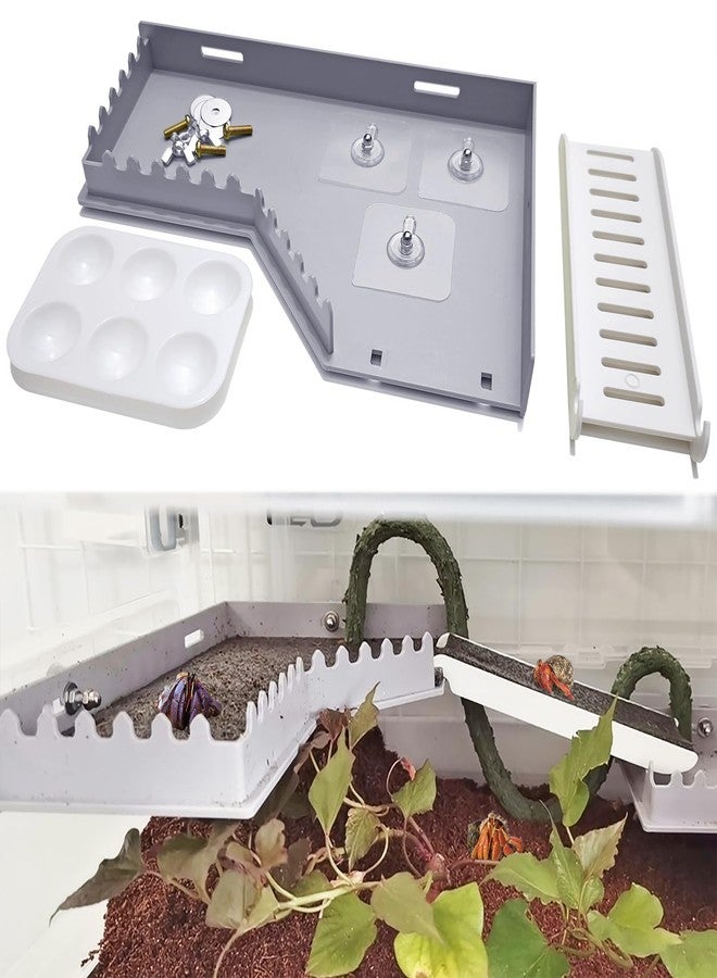 Anranmm Hermit Crab Accessories - Platform with Ladder and Food Dish, Hermit Crab Climbing Toys, Habitat Supplies and Tank Accessories for Reptiles, Hamsters, Geckos, Small Lizards - Image 1